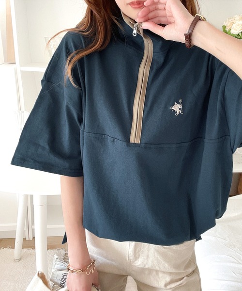 Java(ジャバ)の「《JaVa ジャバコラボ》大人のカレッジテイスト。コットン100%刺繍ハーフジップパイピングプルオーバー(Tシャツ/カットソー・レディース・オレンジ系1/グリーン系1/ホワイト系1/ブルーグレー/ベージュ系その他・MEDIUM/LARGE/SMALL/X-LARGE)」の18枚目の写真