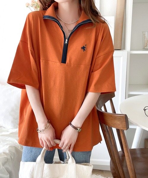 Java(ジャバ)の「《JaVa ジャバコラボ》大人のカレッジテイスト。コットン100%刺繍ハーフジップパイピングプルオーバー(Tシャツ/カットソー・レディース・オレンジ系1/グリーン系1/ホワイト系1/ブルーグレー/ベージュ系その他・MEDIUM/LARGE/SMALL/X-LARGE)」の21枚目の写真