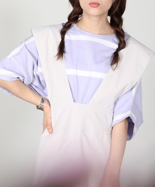 aity(アイティ)の「ボーダービッグプルオーバーTシャツ(Tシャツ/カットソー・レディース・ベージュ/ラベンダー/オフホワイト/ブラック・M)」の4枚目の写真