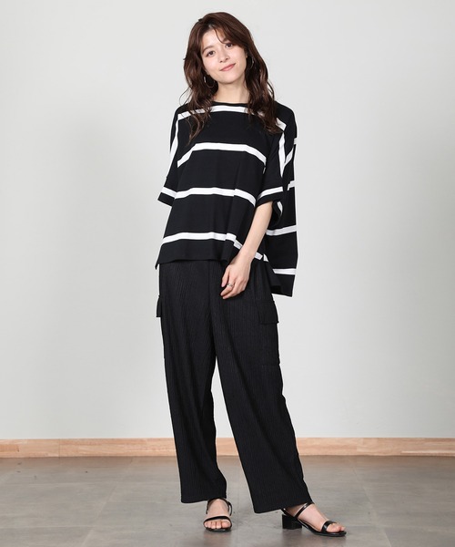 aity(アイティ)の「ボーダービッグプルオーバーTシャツ(Tシャツ/カットソー・レディース・ベージュ/ラベンダー/オフホワイト/ブラック・M)」の21枚目の写真
