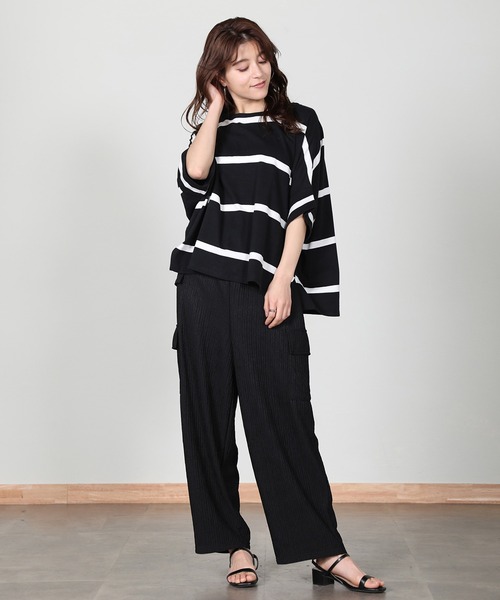 aity(アイティ)の「ボーダービッグプルオーバーTシャツ(Tシャツ/カットソー・レディース・ベージュ/ラベンダー/オフホワイト/ブラック・M)」の22枚目の写真