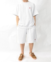 DOUBLE STEAL | ハート刺繍 半袖クルースウェット(Tシャツ/カットソー)