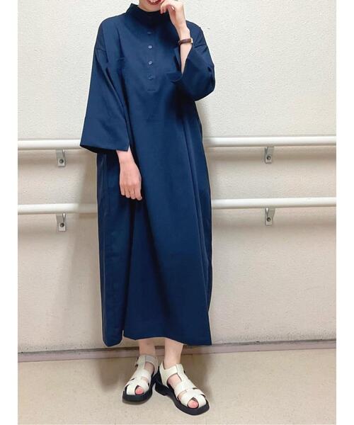 Lugnoncure（ルノンキュール）の「ハイネックシャツワンピース（ワンピース・レディース・オフホワイト/ネイビー/サックスブルー・ﾌﾘ-）」の12枚目の写真