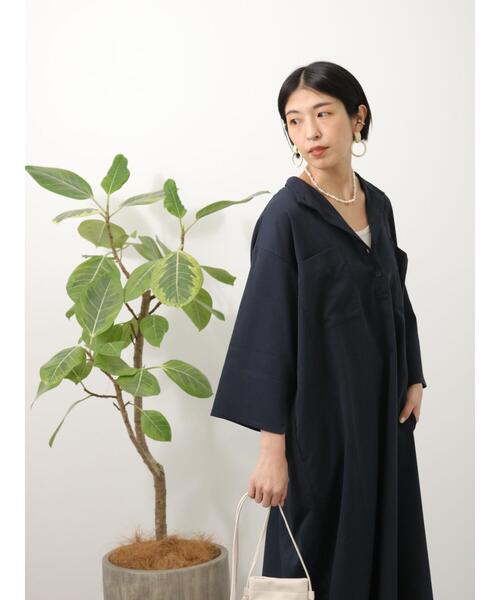 Lugnoncure（ルノンキュール）の「ハイネックシャツワンピース（ワンピース・レディース・オフホワイト/ネイビー/サックスブルー・ﾌﾘ-）」の15枚目の写真