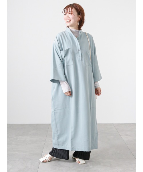 Lugnoncure（ルノンキュール）の「ハイネックシャツワンピース（ワンピース・レディース・オフホワイト/ネイビー/サックスブルー・ﾌﾘ-）」の5枚目の写真