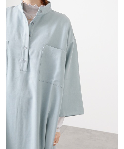 Lugnoncure（ルノンキュール）の「ハイネックシャツワンピース（ワンピース・レディース・オフホワイト/ネイビー/サックスブルー・ﾌﾘ-）」の9枚目の写真