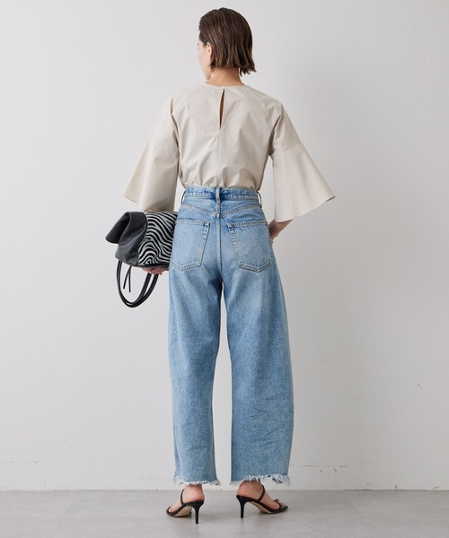 2023SS.美品☆ウィムガゼット 洗える 袖コンシャスブラウス フレア袖 白 Whim Gazette（ウィムガゼット）の「袖コンシャスブラウス