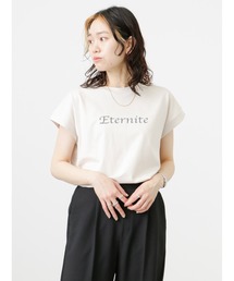 Samansa Mos2 blue | 【プレミアムコットン】ロゴフレンチスリーブTシャツ(Tシャツ/カットソー)