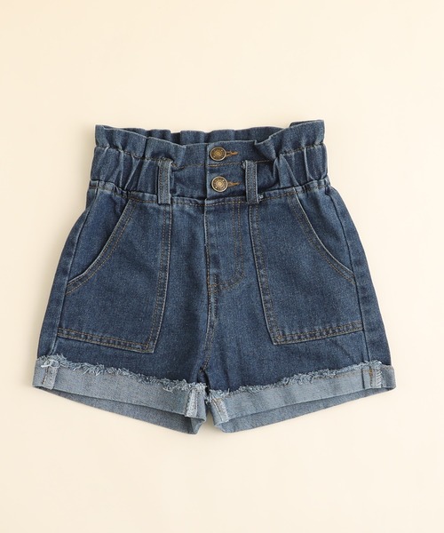 URBAN CHERRY(アーバンチェリー)の「センターボタンデザインウエストフリルデニムショートパンツ(デニムパンツ・キッズ・ブルー・100cm/110cm/120cm/130cm)」の2枚目の写真