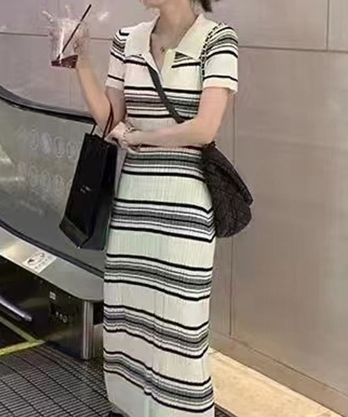 non-hedge(ノンヘッジ)の「ボーダーポロシャツワンピース(ワンピース・レディース・アイボリー/ブラック・F)」の11枚目の写真