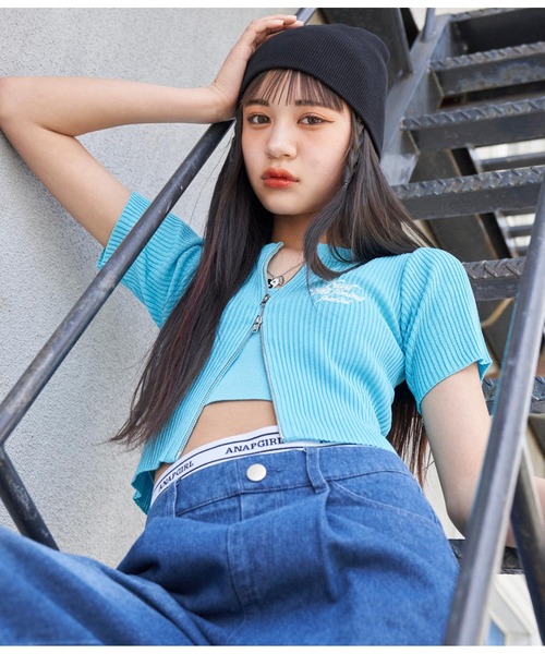 ANAP GｉRL（アナップガール）の「サマーニットキャミソール（キャミソール・キッズ・ターコイズブルー/ラベンダー/ホワイト・M/S/XS）」の7枚目の写真