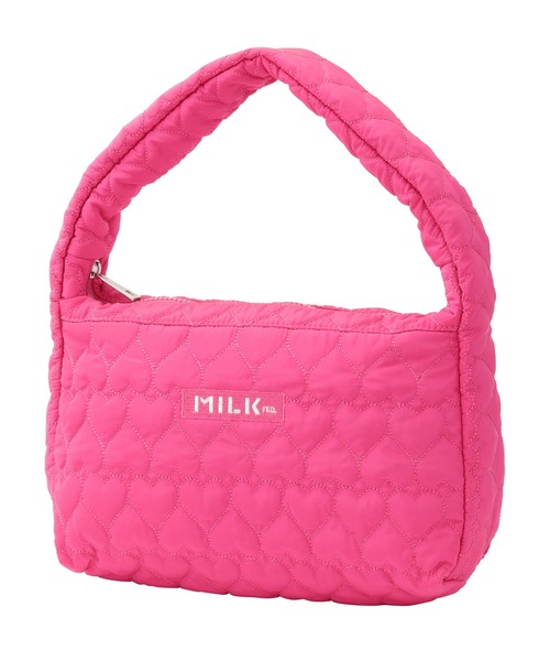 MILKFED.(ミルクフェド)の「HEART QUILTED HANDBAG(ハンドバッグ・レディース・ブラック/ピンク/オフホワイト・ONE SIZE)」の1枚目の写真