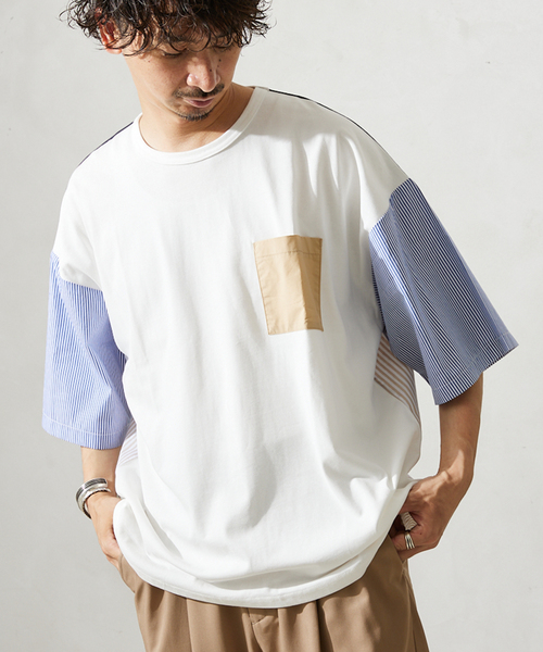 JOURNAL STANDARD relume(ジャーナルスタンダード レリューム)の「パネルスイッチTシャツ(Tシャツ/カットソー・メンズ・ホワイト/ホワイト系その他/ネイビー/ブルー系その他・MEDIUM/LARGE)」の2枚目の写真