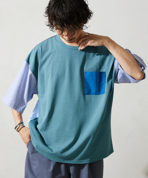 JOURNAL STANDARD relume(ジャーナルスタンダード レリューム)の「パネルスイッチTシャツ(Tシャツ/カットソー・メンズ・ホワイト/ホワイト系その他/ネイビー/ブルー系その他・MEDIUM/LARGE)」の4枚目の写真