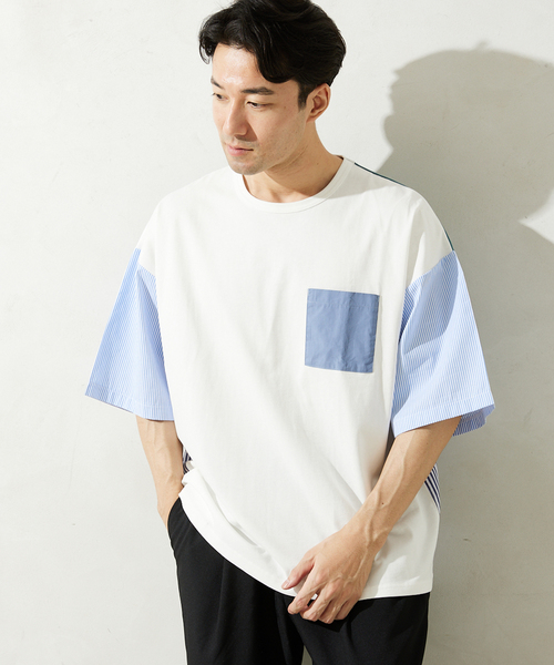 JOURNAL STANDARD relume(ジャーナルスタンダード レリューム)の「パネルスイッチTシャツ(Tシャツ/カットソー・メンズ・ホワイト/ホワイト系その他/ネイビー/ブルー系その他・MEDIUM/LARGE)」の1枚目の写真