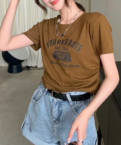 gossip!ロサンゼルス(ゴシップロサンゼルス)の「YUGA サイドストラップ プリントTシャツ(Tシャツ/カットソー・レディース・グリーン/ブラウン/ブラック・FREE)」の20枚目の写真