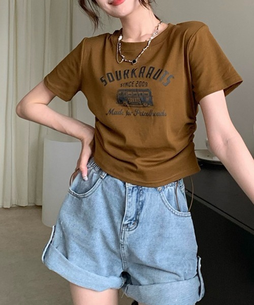 gossip!ロサンゼルス(ゴシップロサンゼルス)の「YUGA サイドストラップ プリントTシャツ(Tシャツ/カットソー・レディース・グリーン/ブラウン/ブラック・FREE)」の11枚目の写真