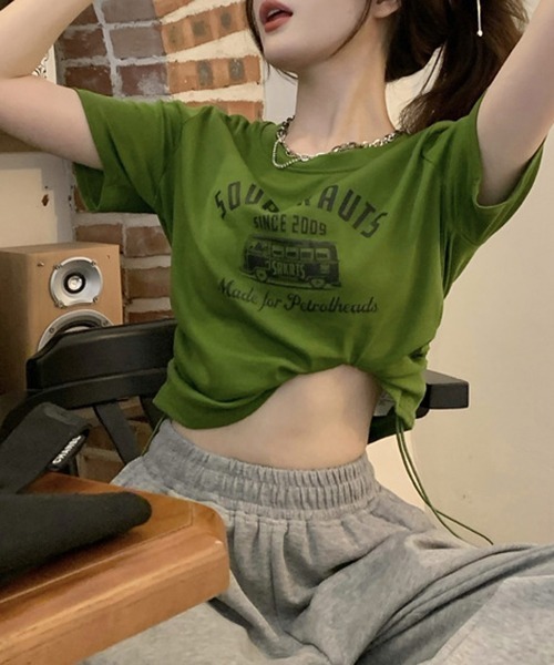 gossip!ロサンゼルス(ゴシップロサンゼルス)の「YUGA サイドストラップ プリントTシャツ(Tシャツ/カットソー・レディース・グリーン/ブラウン/ブラック・FREE)」の7枚目の写真