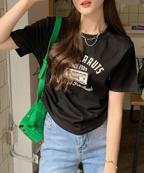 gossip!ロサンゼルス(ゴシップロサンゼルス)の「YUGA サイドストラップ プリントTシャツ(Tシャツ/カットソー・レディース・グリーン/ブラウン/ブラック・FREE)」の5枚目の写真