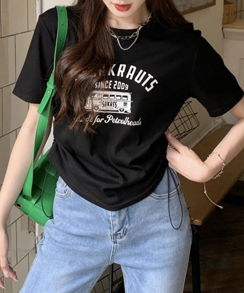 gossip!ロサンゼルス(ゴシップロサンゼルス)の「YUGA サイドストラップ プリントTシャツ(Tシャツ/カットソー・レディース・グリーン/ブラウン/ブラック・FREE)」の6枚目の写真