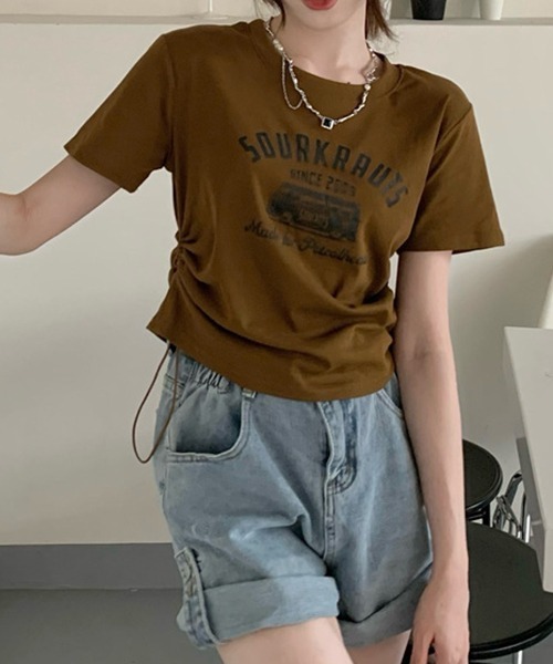 gossip!ロサンゼルス(ゴシップロサンゼルス)の「YUGA サイドストラップ プリントTシャツ(Tシャツ/カットソー・レディース・グリーン/ブラウン/ブラック・FREE)」の10枚目の写真