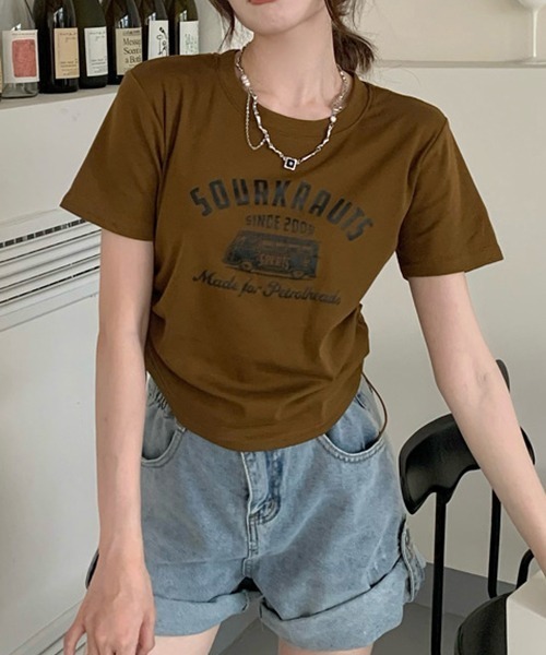 gossip!ロサンゼルス(ゴシップロサンゼルス)の「YUGA サイドストラップ プリントTシャツ(Tシャツ/カットソー・レディース・グリーン/ブラウン/ブラック・FREE)」の14枚目の写真