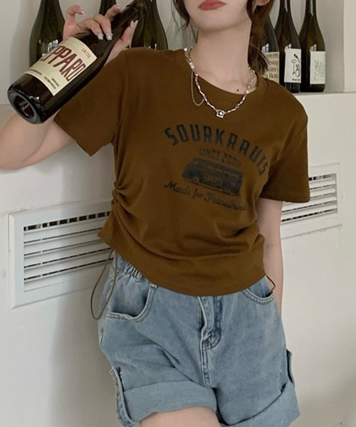 gossip!ロサンゼルス(ゴシップロサンゼルス)の「YUGA サイドストラップ プリントTシャツ(Tシャツ/カットソー・レディース・グリーン/ブラウン/ブラック・FREE)」の21枚目の写真