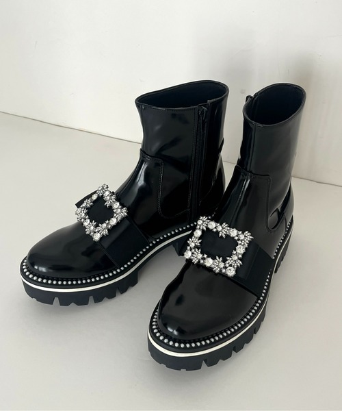 prose verse（プロズヴェール）の「パールビジュ厚底ショートブーツ（ブーツ・レディース・ブラック・MEDIUM/SMALL/LARGE）」の2枚目の写真