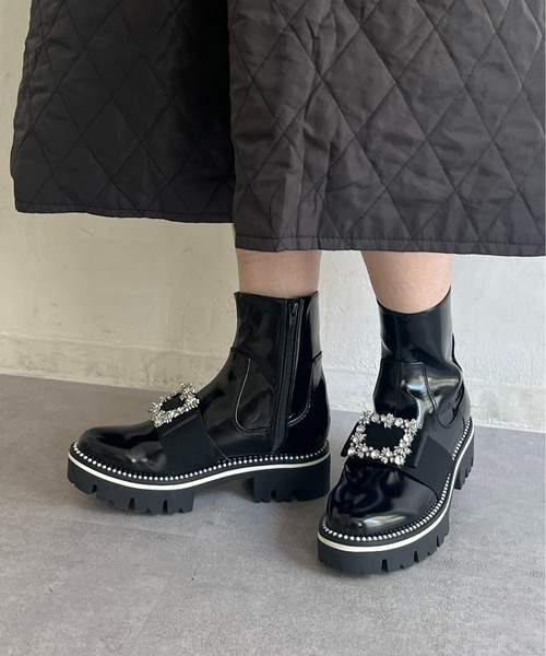 prose verse（プロズヴェール）の「パールビジュ厚底ショートブーツ（ブーツ・レディース・ブラック・MEDIUM/SMALL/LARGE）」の4枚目の写真