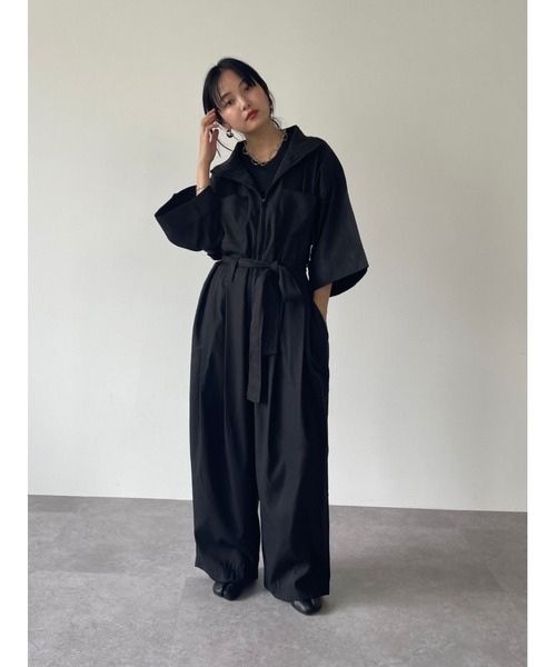 HANNE(アン)の「スタンドカラージャンプスーツ(サロペット/オーバーオール・レディース・ブラック/ベージュ・FREE)」の6枚目の写真