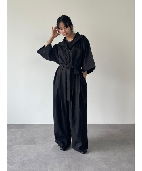 HANNE(アン)の「スタンドカラージャンプスーツ(サロペット/オーバーオール・レディース・ブラック/ベージュ・FREE)」の7枚目の写真