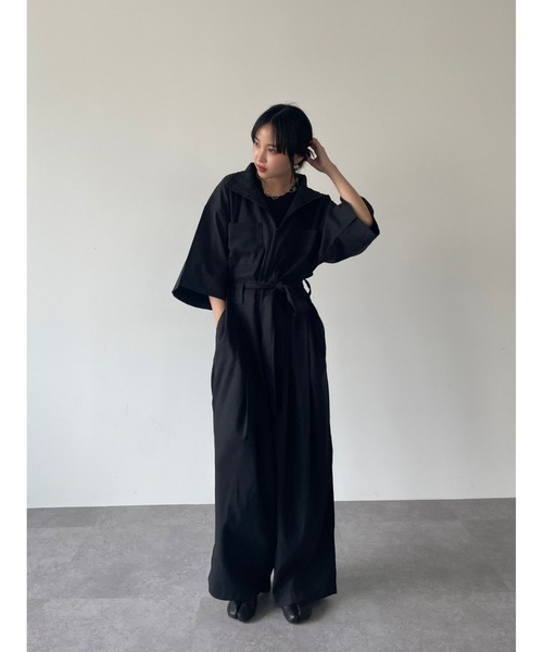 HANNE(アン)の「スタンドカラージャンプスーツ(サロペット/オーバーオール・レディース・ブラック/ベージュ・FREE)」の8枚目の写真