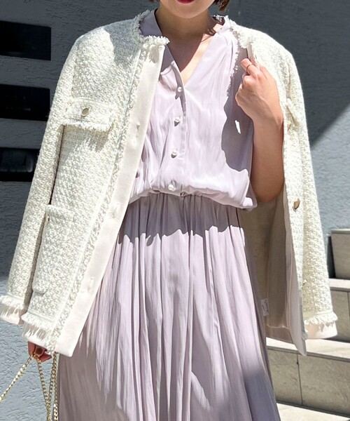 NOLLEY’S（ノーリーズ）の「ツイードジャケット（ノーカラージャケット・レディース・アイボリー/ブラック・36/38）」の9枚目の写真