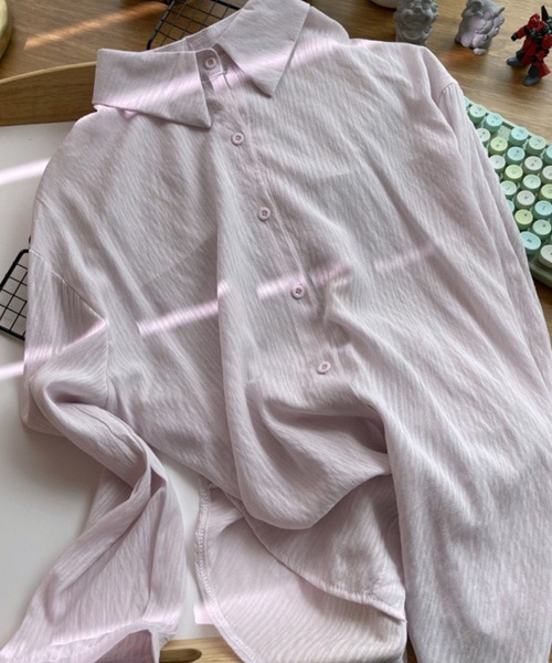 aimoha（アイモハ）の「シアー　バックスリットシャツ (SS)（シャツ/ブラウス・レディース・イエロー/ライトグレー/オフホワイト/ライトブルー/パープル/グリーン/ピンク/ベージュ/ライトパープル/ホワイト・FREE）」の8枚目の写真