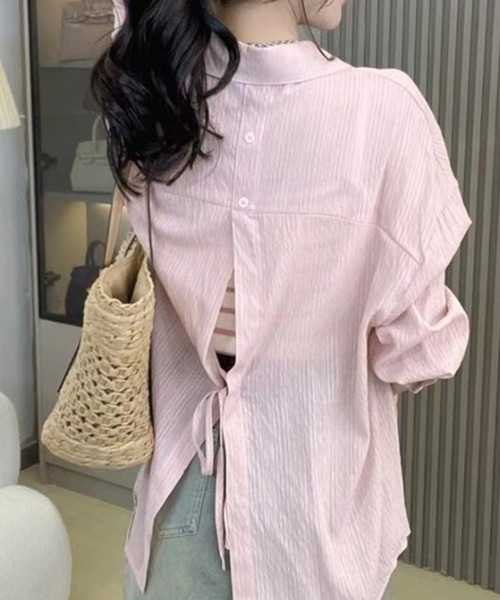 aimoha（アイモハ）の「シアー　バックスリットシャツ (SS)（シャツ/ブラウス・レディース・イエロー/ライトグレー/オフホワイト/ライトブルー/パープル/グリーン/ピンク/ベージュ/ライトパープル/ホワイト・FREE）」の10枚目の写真