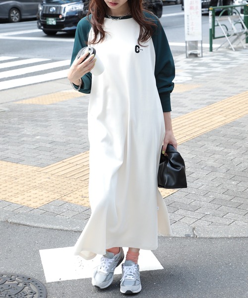 CONVERSE（コンバース）の「【CONVERSE】Aライン 長袖ラグランワンピース 袖ボリューム ロング丈ワンピース（ワンピース・レディース・ブラック/ブラック系その他2/グリーン系その他2・FREE）」の4枚目の写真