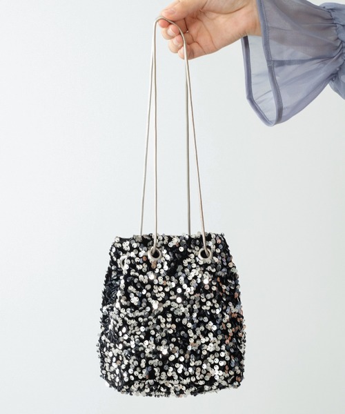 Kana(カナ)の「スパンコール 2way 巾着 内ポケット付き ハンドバッグ パーティーバック 結婚式 お呼ばれ オケージョン(ハンドバッグ・レディース・シルバー/ブラック×シルバー/ブラック・フリー)」の8枚目の写真
