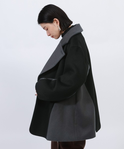 HARE（ハレ）の「ウールバイカラーBIGPコート(HARE)（ピーコート・レディース・ブラウン/ブラック・FREE）」の9枚目の写真