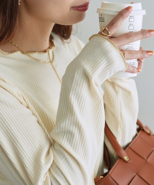 DISCOAT（ディスコート）の「【前後2WAY】配色リブメローロングスリーブ（Tシャツ/カットソー・レディース・サックスブルー/ブラック/ライトグレー/アイボリー・FREE）」の2枚目の写真