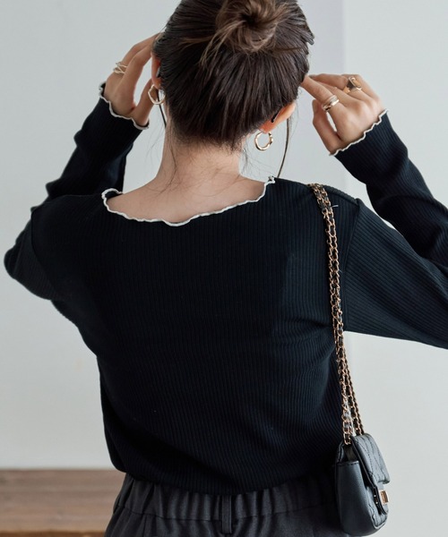 DISCOAT（ディスコート）の「【前後2WAY】配色リブメローロングスリーブ（Tシャツ/カットソー・レディース・サックスブルー/ブラック/ライトグレー/アイボリー・FREE）」の19枚目の写真