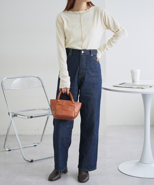 DISCOAT（ディスコート）の「【前後2WAY】配色リブメローロングスリーブ（Tシャツ/カットソー・レディース・サックスブルー/ブラック/ライトグレー/アイボリー・FREE）」の18枚目の写真