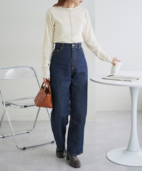 DISCOAT（ディスコート）の「【前後2WAY】配色リブメローロングスリーブ（Tシャツ/カットソー・レディース・サックスブルー/ブラック/ライトグレー/アイボリー・FREE）」の17枚目の写真