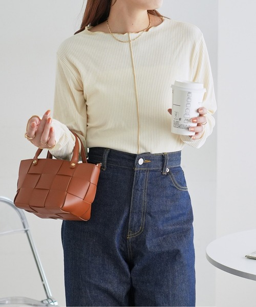 DISCOAT（ディスコート）の「【前後2WAY】配色リブメローロングスリーブ（Tシャツ/カットソー・レディース・サックスブルー/ブラック/ライトグレー/アイボリー・FREE）」の15枚目の写真