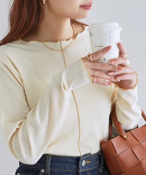 DISCOAT（ディスコート）の「【前後2WAY】配色リブメローロングスリーブ（Tシャツ/カットソー・レディース・サックスブルー/ブラック/ライトグレー/アイボリー・FREE）」の14枚目の写真