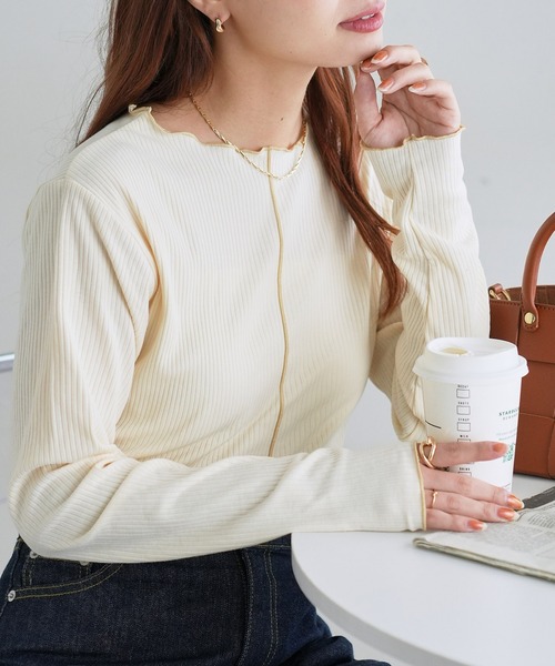 DISCOAT（ディスコート）の「【前後2WAY】配色リブメローロングスリーブ（Tシャツ/カットソー・レディース・サックスブルー/ブラック/ライトグレー/アイボリー・FREE）」の12枚目の写真