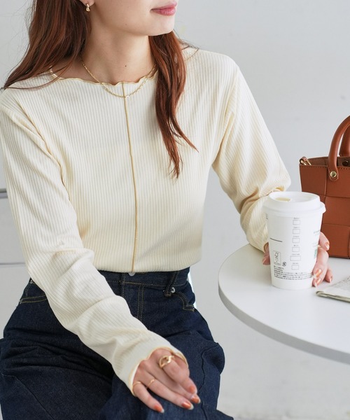 DISCOAT（ディスコート）の「【前後2WAY】配色リブメローロングスリーブ（Tシャツ/カットソー・レディース・サックスブルー/ブラック/ライトグレー/アイボリー・FREE）」の11枚目の写真