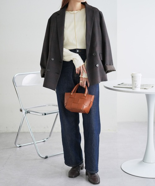 DISCOAT（ディスコート）の「【前後2WAY】配色リブメローロングスリーブ（Tシャツ/カットソー・レディース・サックスブルー/ブラック/ライトグレー/アイボリー・FREE）」の6枚目の写真