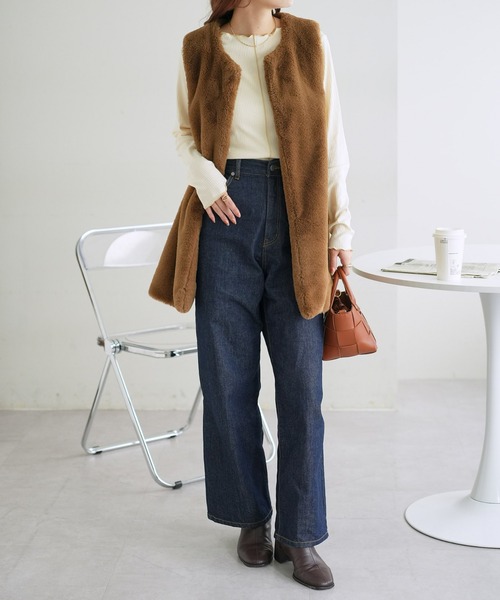 DISCOAT（ディスコート）の「【前後2WAY】配色リブメローロングスリーブ（Tシャツ/カットソー・レディース・サックスブルー/ブラック/ライトグレー/アイボリー・FREE）」の8枚目の写真