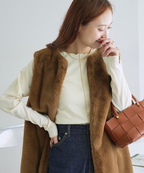 DISCOAT（ディスコート）の「【前後2WAY】配色リブメローロングスリーブ（Tシャツ/カットソー・レディース・サックスブルー/ブラック/ライトグレー/アイボリー・FREE）」の9枚目の写真