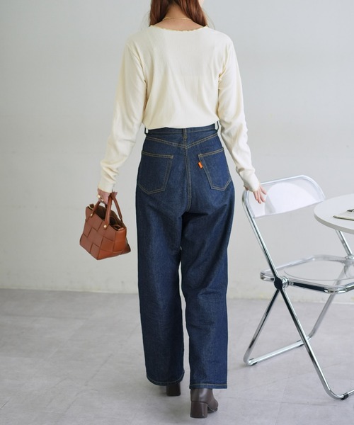 DISCOAT（ディスコート）の「【前後2WAY】配色リブメローロングスリーブ（Tシャツ/カットソー・レディース・サックスブルー/ブラック/ライトグレー/アイボリー・FREE）」の16枚目の写真